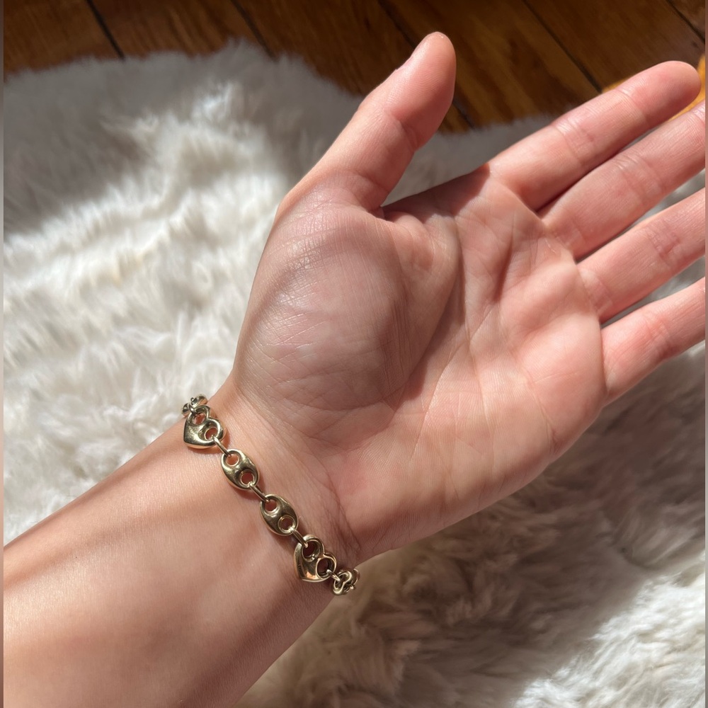 Vintage 10k mariner heart and chain bracelet - Picture 2 of 8